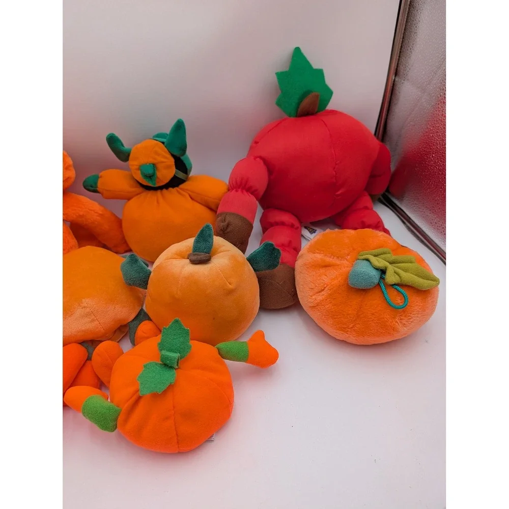 Pumpkin Plush Lot of 9 Orange Halloween Jack O Lantern Stuffed Animal Toy